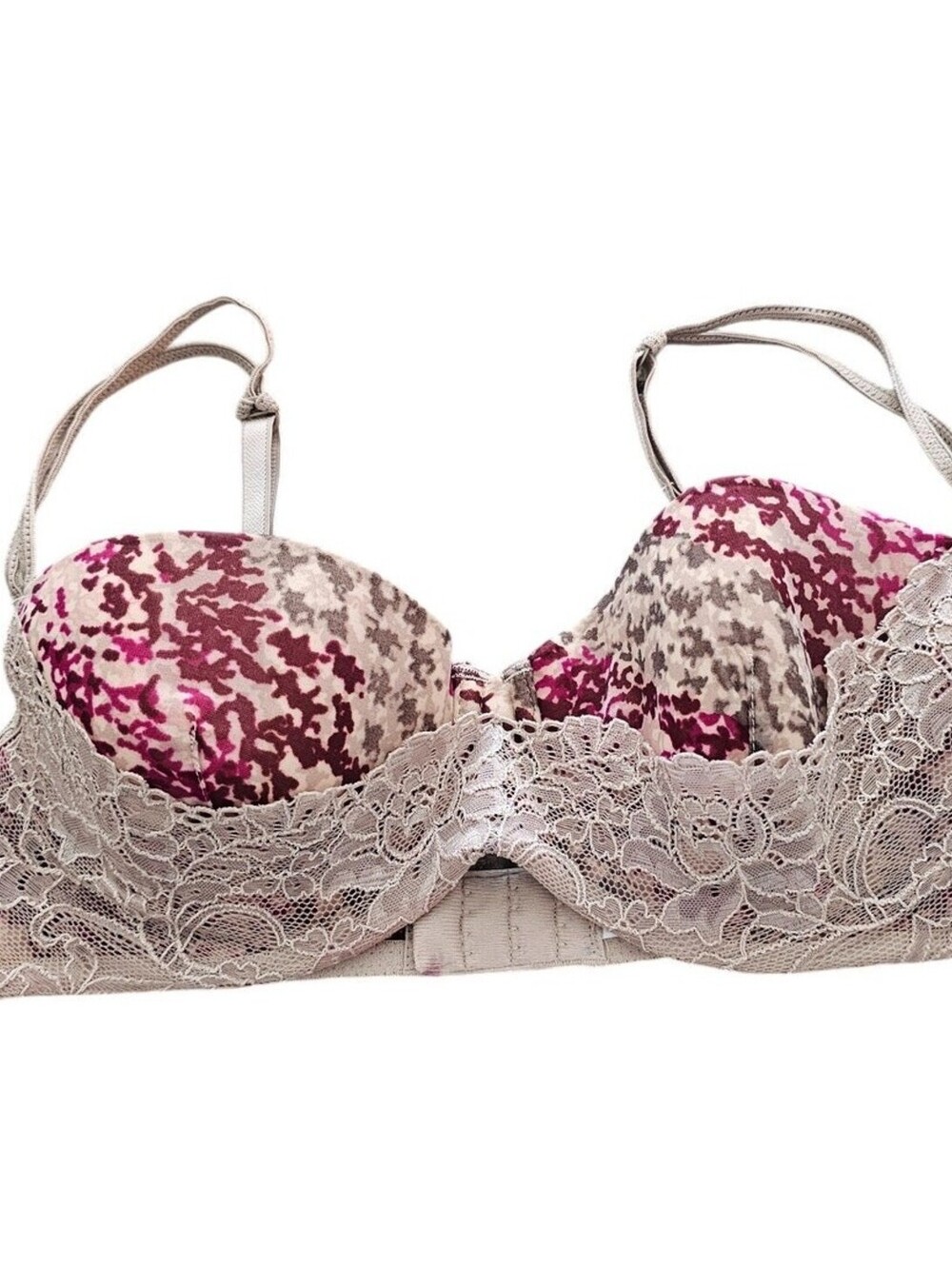 Gilligan & O'Malley Womens Sz 36B Lightly Padded Demi Bra Pink Print w/ Lace